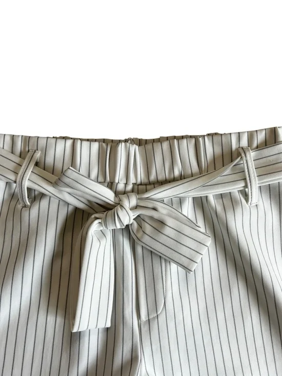 Women’s Paperbag Waist Pinstripe Tie-Belt Shorts Self-Tie Belt Size Medium - Picture 2 of 5